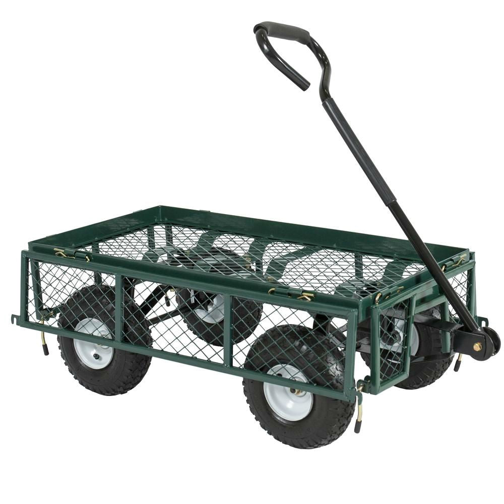 Heavy Duty Green Steel Garden Utility Cart Wagon with Removable Sides - Deals Kiosk