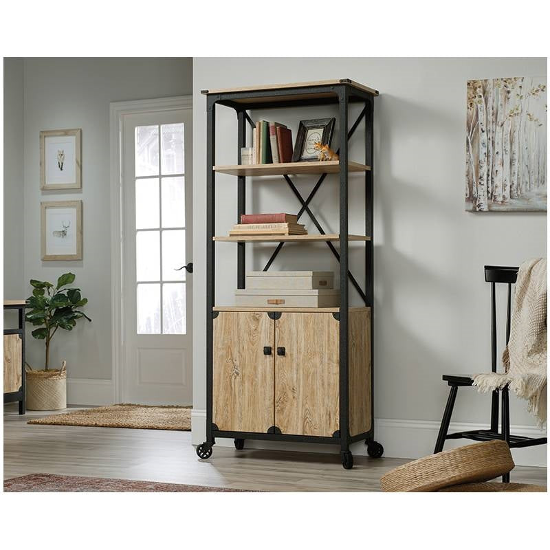 Mesquite FarmHome 3 Tier Entryway Bookcase Storage Cabinet Fixed Casters - Deals Kiosk