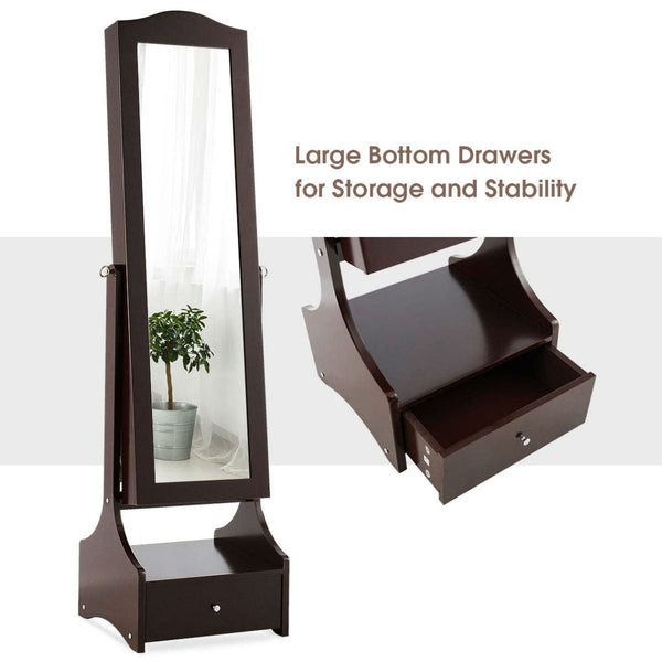 Jewelry Armoire Full Length Cheval Mirror with Tilt in Coffee Brown Wood Finish - Deals Kiosk