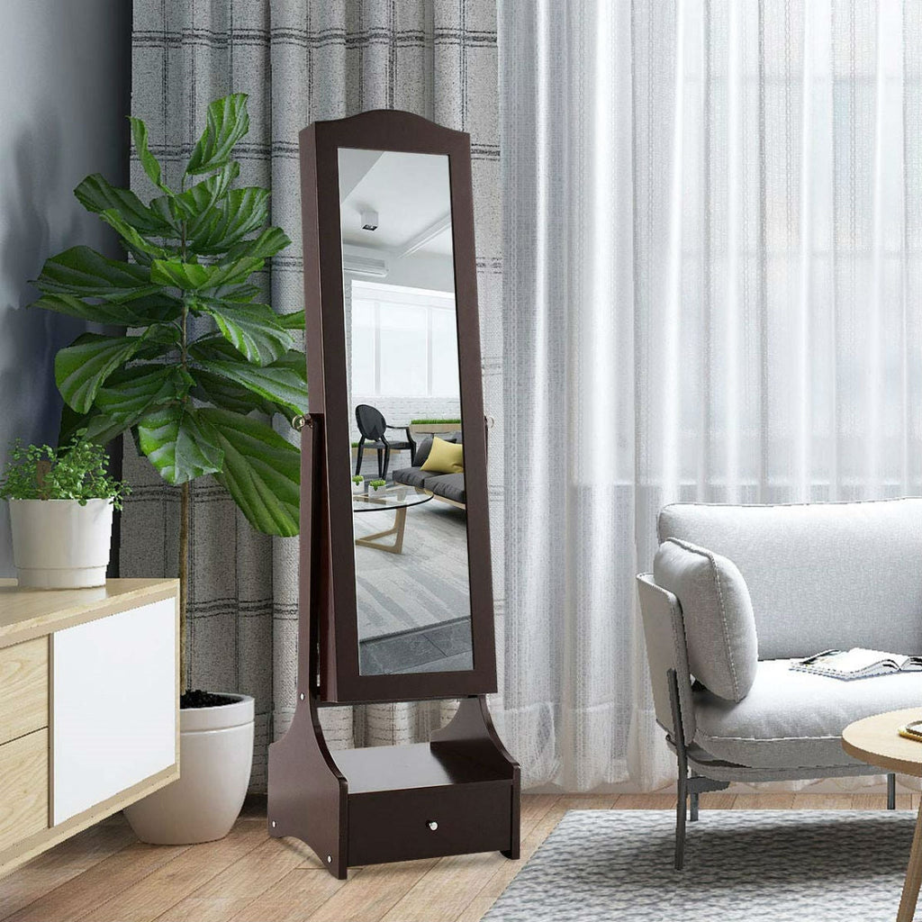 Jewelry Armoire Full Length Cheval Mirror with Tilt in Coffee Brown Wood Finish - Deals Kiosk
