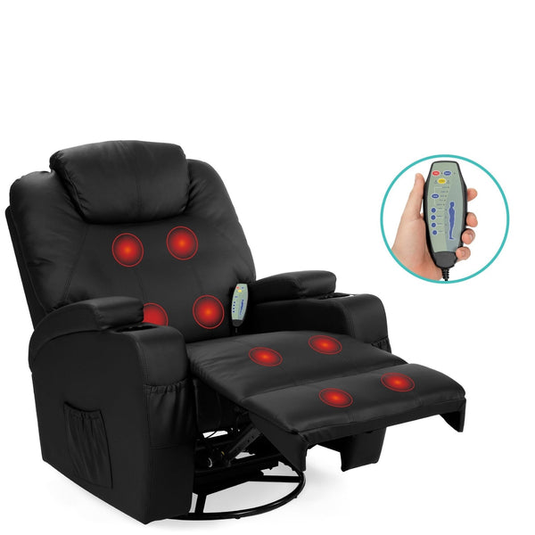 Black Swivel Heat & Massage Recliner Chair 5 Modes Remote Control - Deals Kiosk