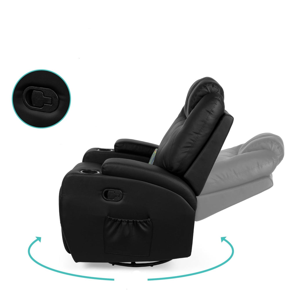 Black Swivel Heat & Massage Recliner Chair 5 Modes Remote Control - Deals Kiosk