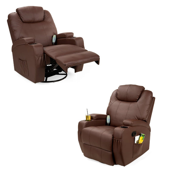 Brown Swivel Heat & Massage Recliner Chair 5 Modes Remote Control - Deals Kiosk