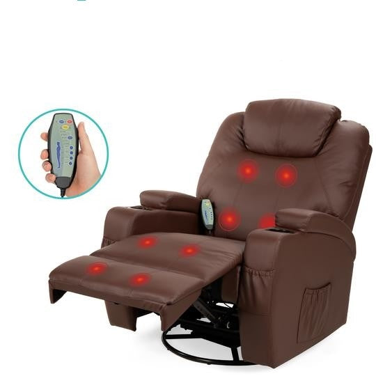 Brown Swivel Heat & Massage Recliner Chair 5 Modes Remote Control - Deals Kiosk