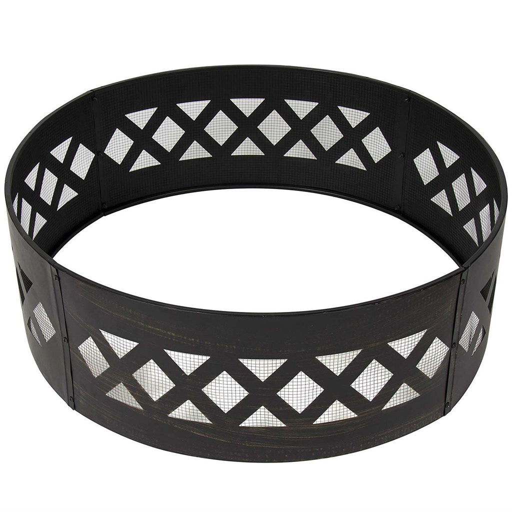 Heavy Duty 37-inch Black Steel Fire Pit Ring Crossweave with Spark Screen - Deals Kiosk