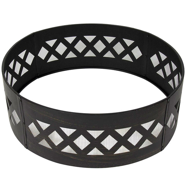 Heavy Duty 37-inch Black Steel Fire Pit Ring Crossweave with Spark Screen - Deals Kiosk