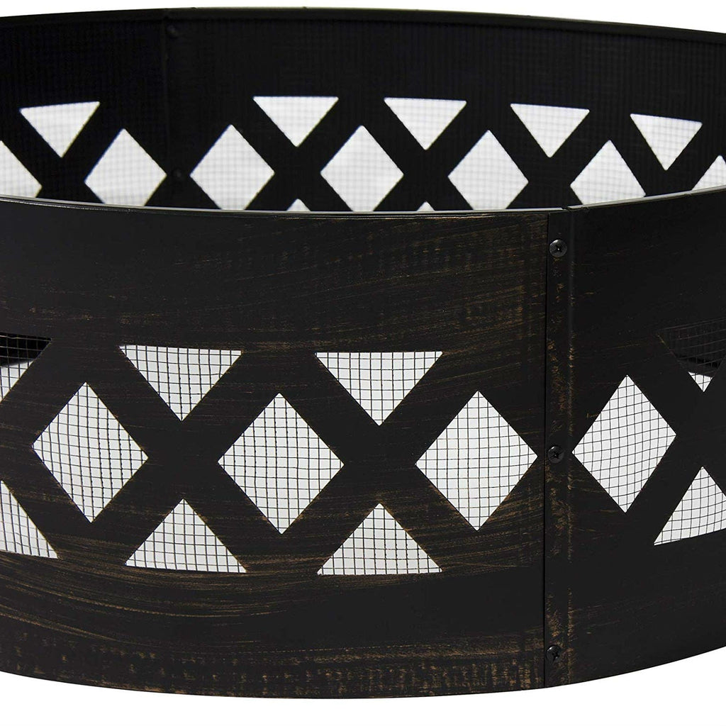 Heavy Duty 37-inch Black Steel Fire Pit Ring Crossweave with Spark Screen - Deals Kiosk