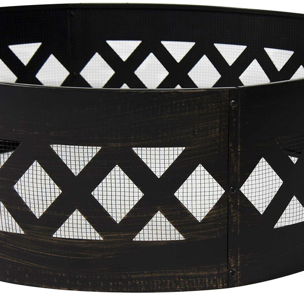 Heavy Duty 37-inch Black Steel Fire Pit Ring Crossweave with Spark Screen - Deals Kiosk
