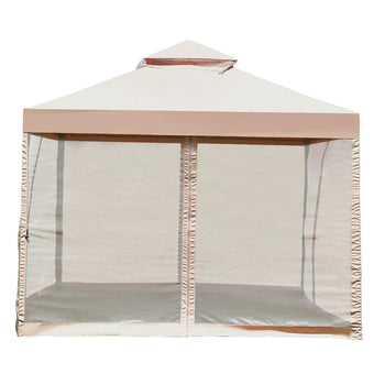 10ft x 10ft Steel Gazebo Canopy with Mosquito Netting Tan/Brown - Deals Kiosk
