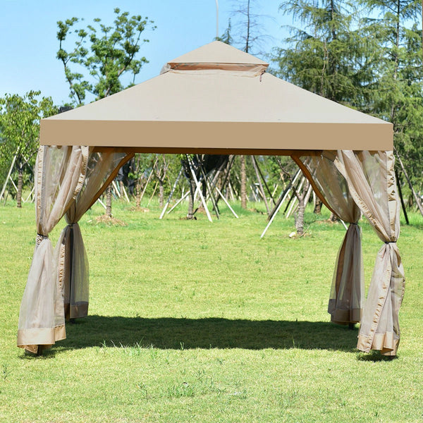 10ft x 10ft Steel Gazebo Canopy with Mosquito Netting Tan/Brown - Deals Kiosk
