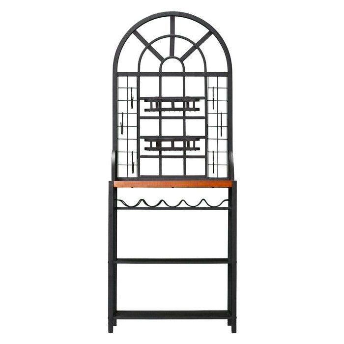 Farmhouse 3 Tier Steel Wood Top Utility Hooks Kitchen Baker's Wine Rack