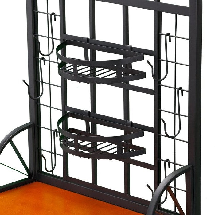 Farmhouse 3 Tier Steel Wood Top Utility Hooks Kitchen Baker's Wine Rack - Deals Kiosk