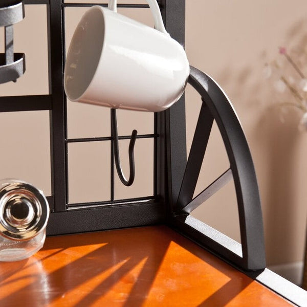 Farmhouse 3 Tier Steel Wood Top Utility Hooks Kitchen Baker's Wine Rack - Deals Kiosk