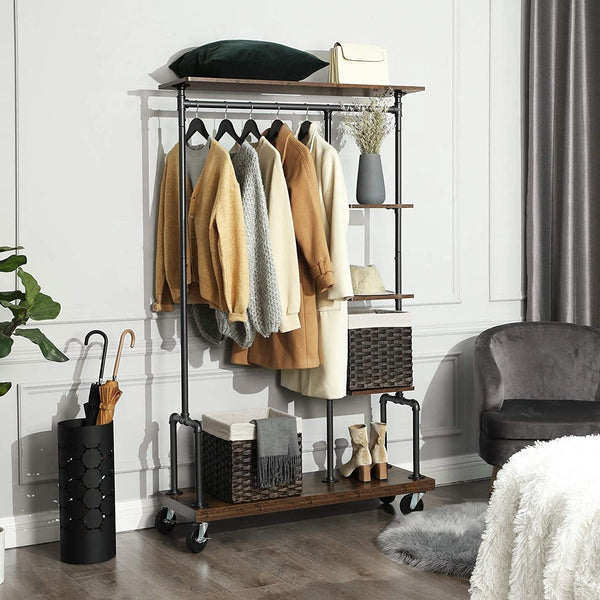 Farmhouse 5 Tier Laundry Pipe Garment Closet Rack Wheels - Deals Kiosk