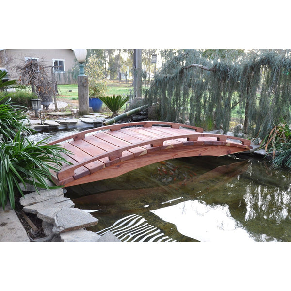 Japanese Style Functional 4-Ft Wood Garden Bridge in Outdoor Sealed Redwood - Deals Kiosk