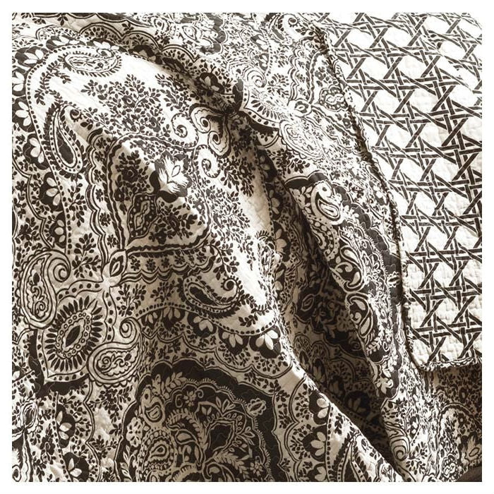 King size 3-Piece Cotton Quilt Set in Black White Paisley Damask - Deals Kiosk
