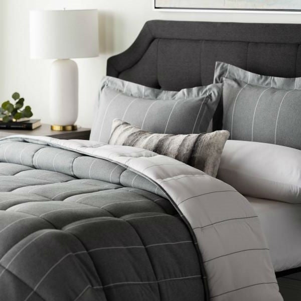 King 3 Piece Down Alternative Chambray Pin Striped Comforter Set Flint - Deals Kiosk