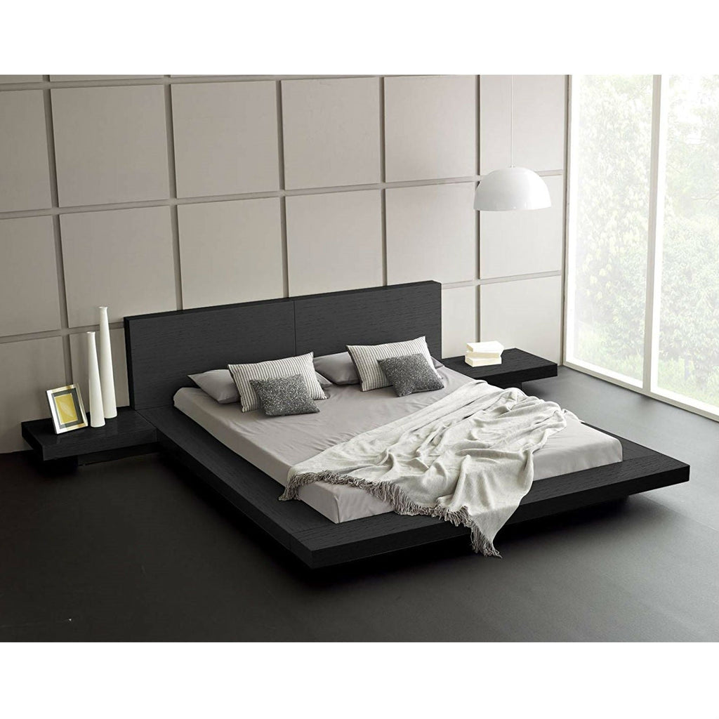 King Modern Platform Bed with Headboard and 2 Nightstand in Ash Black - Deals Kiosk