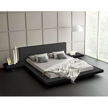 King Modern Platform Bed with Headboard and 2 Nightstand in Ash Black - Deals Kiosk