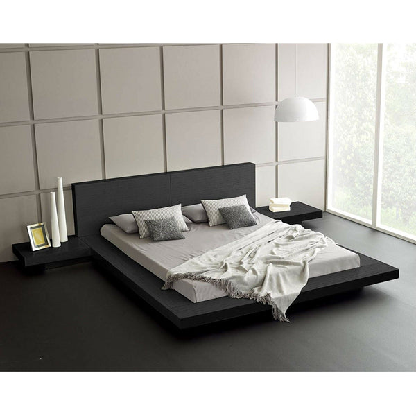 King Modern Platform Bed with Headboard and 2 Nightstand in Ash Black - Deals Kiosk
