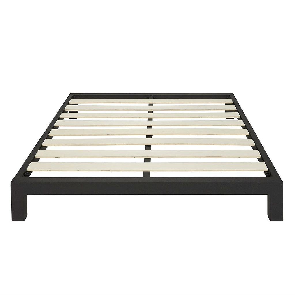 King Black Metal Platform Bed Frame with Wide Wood Slats - Deals Kiosk