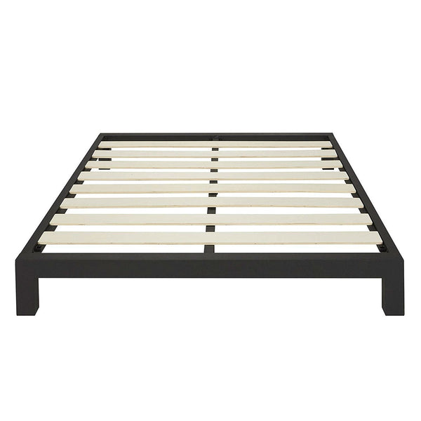 King Black Metal Platform Bed Frame with Wide Wood Slats - Deals Kiosk