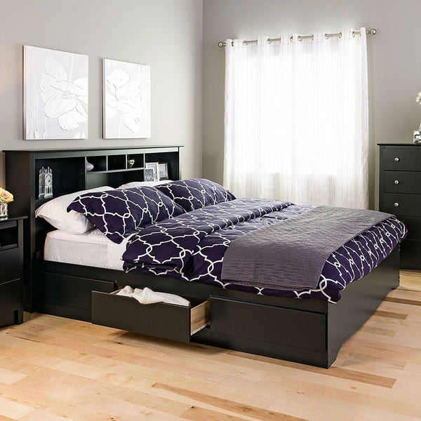 King size Black Wood Platform Bed Frame with Storage Drawers - Deals Kiosk