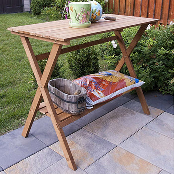 Indoor Outdoor Wood Potting Bench Garden Table with Lower Shelf - Deals Kiosk