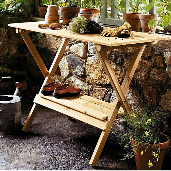 Indoor Outdoor Wood Potting Bench Garden Table with Lower Shelf - Deals Kiosk