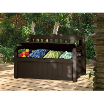 Brown Resin Outdoor Patio Garden Bench with Storage Box - Deals Kiosk