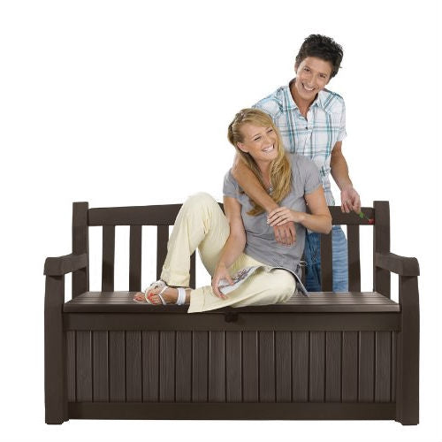Brown Resin Outdoor Patio Garden Bench with Storage Box - Deals Kiosk