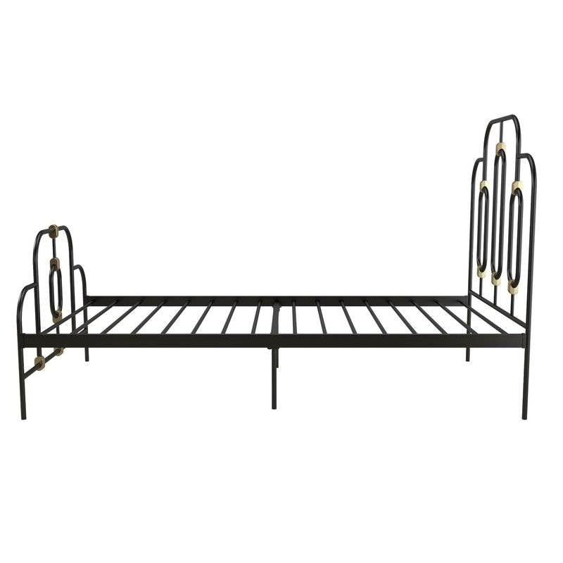 King Farmhouse Style Metal Platform Bed in Black Gold Finish - Deals Kiosk