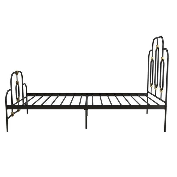 King Farmhouse Style Metal Platform Bed in Black Gold Finish - Deals Kiosk