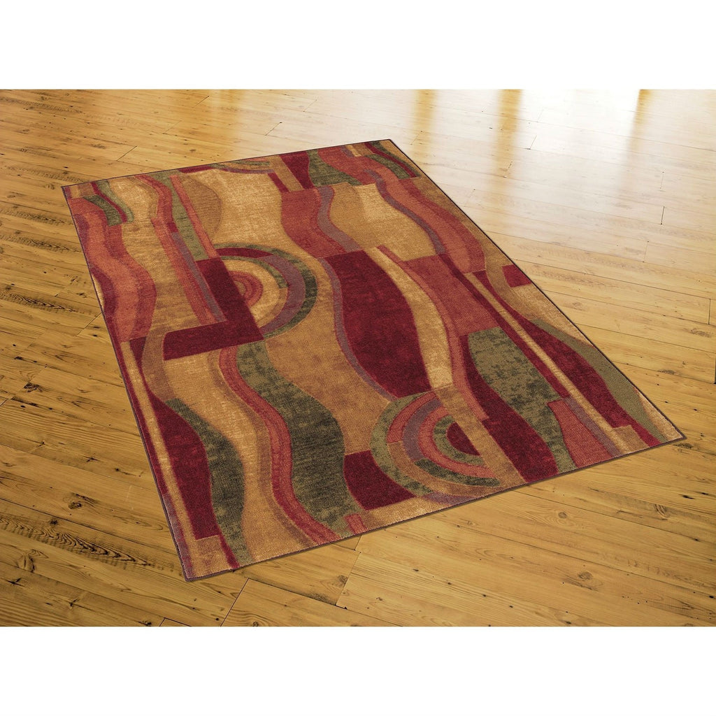 8' x 10' Abstract Area Rug with Red Wine Green and Yellow Colors - Deals Kiosk