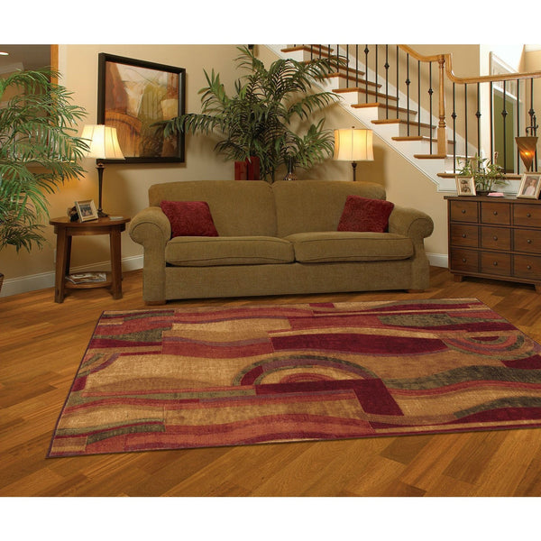 8' x 10' Abstract Area Rug with Red Wine Green and Yellow Colors - Deals Kiosk