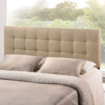 King size Beige Fabric Upholstered Mid-Century Style Headboard - Deals Kiosk