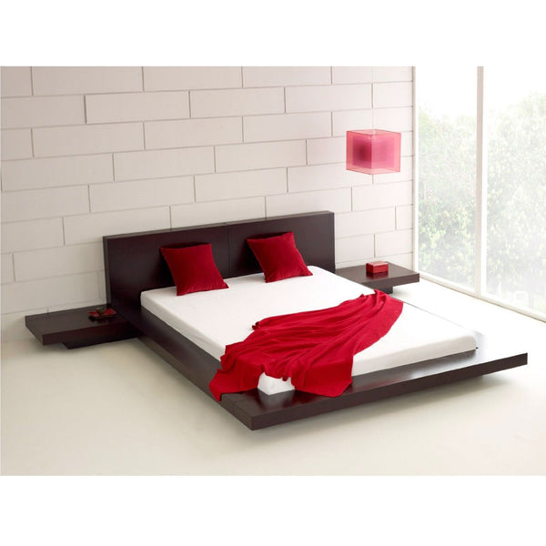 King Modern Japanese Style Platform Bed with Headboard and 2 Nightstands in Espresso - Deals Kiosk