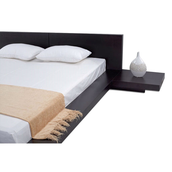 King Modern Japanese Style Platform Bed with Headboard and 2 Nightstands in Espresso - Deals Kiosk