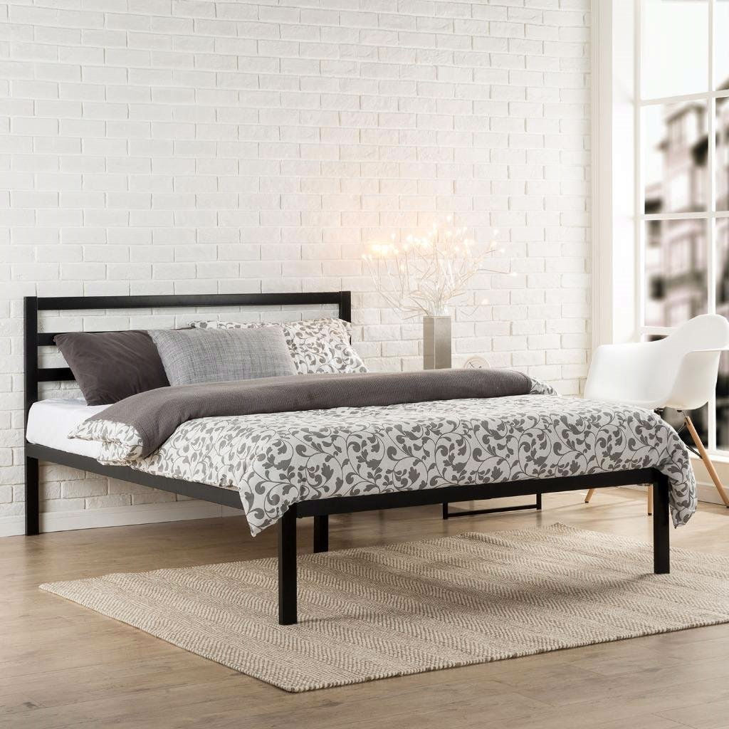 King Metal Platform Bed Frame with Headboard and Wood Slats - Deals Kiosk