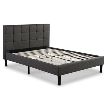 King size Dark Grey Upholstered Platform Bed with Headboard - Deals Kiosk