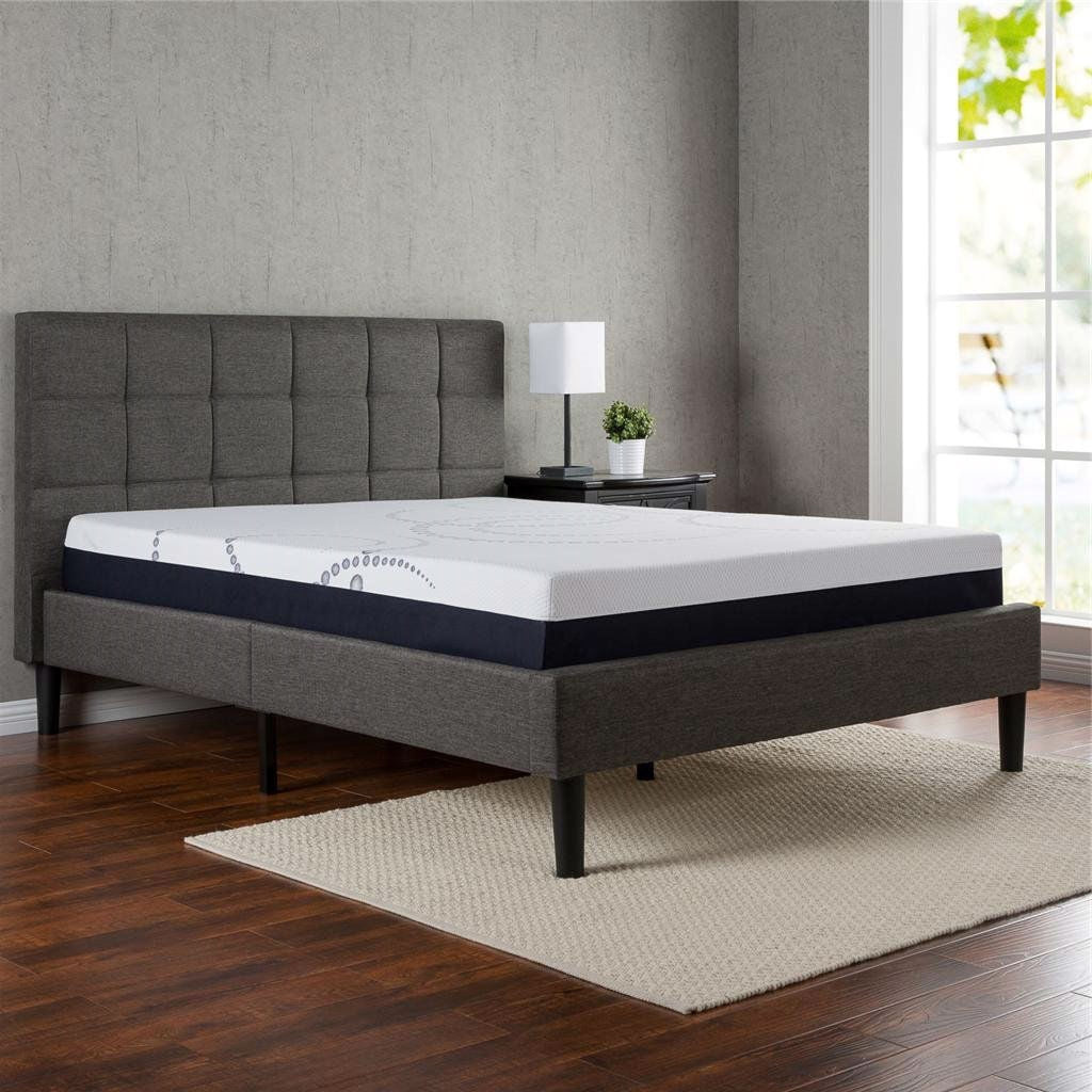 King size Dark Grey Upholstered Platform Bed with Headboard - Deals Kiosk