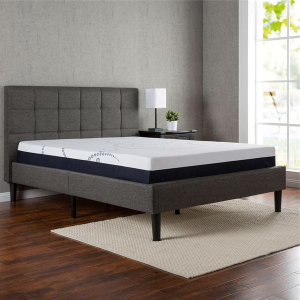 King size Dark Grey Upholstered Platform Bed with Headboard - Deals Kiosk