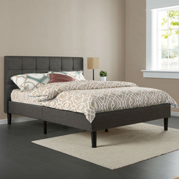 King size Modern Dark Grey Upholstered Platform Bed Frame with Headboard - Deals Kiosk