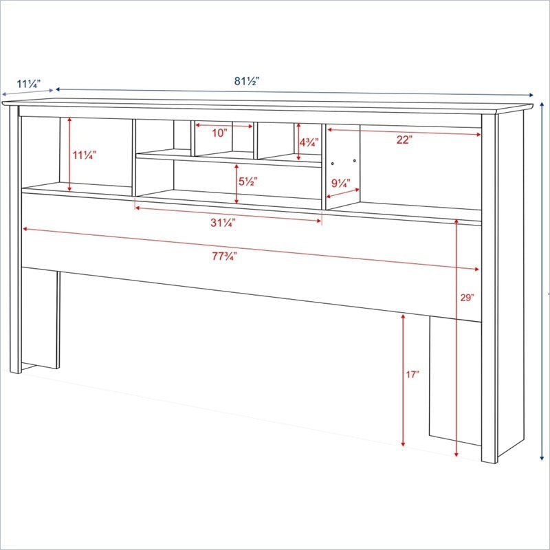 King size Bookcase Headboard in Black Wood Finish - Deals Kiosk