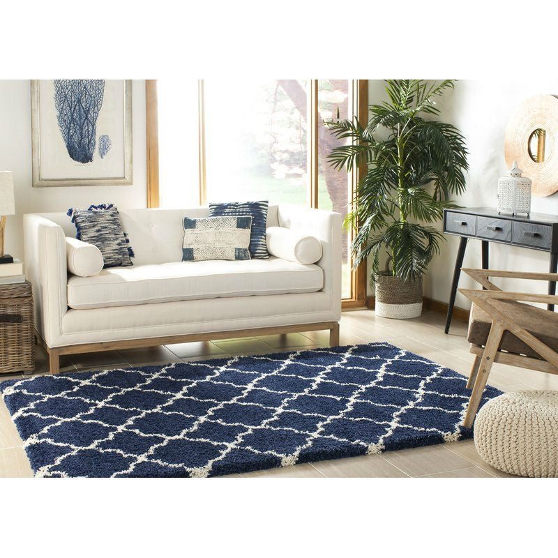8' x 10' Shag Extra Plush Geometric Indoor Blue/Beige Area Rug - Deals Kiosk