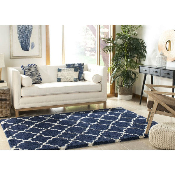 8' x 10' Shag Extra Plush Geometric Indoor Blue/Beige Area Rug - Deals Kiosk