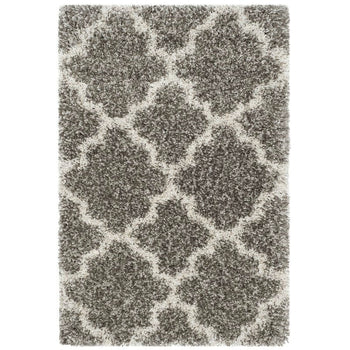 8' x 10' Shag Extra Plush Geometric Indoor Gray/Ivory Area Rug
