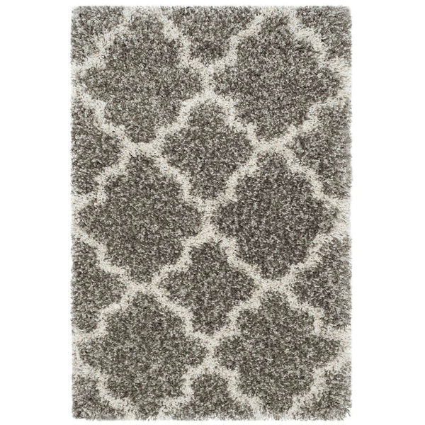 8' x 10' Shag Extra Plush Geometric Indoor Gray/Ivory Area Rug