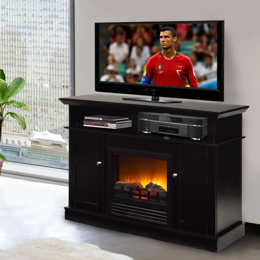 Black Wood 43-inch TV Stand with Electric Fireplace Heater - Deals Kiosk