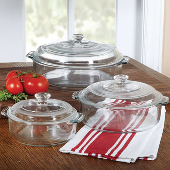 6-Piece Round Glass Casserole Cookware Bakeware Set with Lids - Deals Kiosk